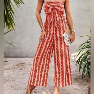 NWT LULUS Red Striped Jumpsuit
